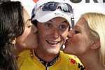 Frank Schleck in the golden jersey after stage 5 of the Tour de Suisse 2007